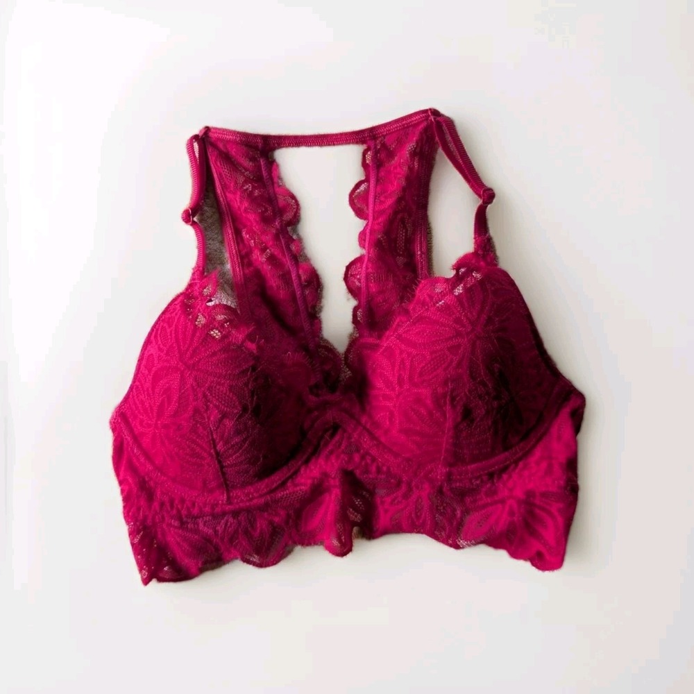 Victoria's Secret Pink Date Lightly Lined Racerback Bralette Red Lace XS